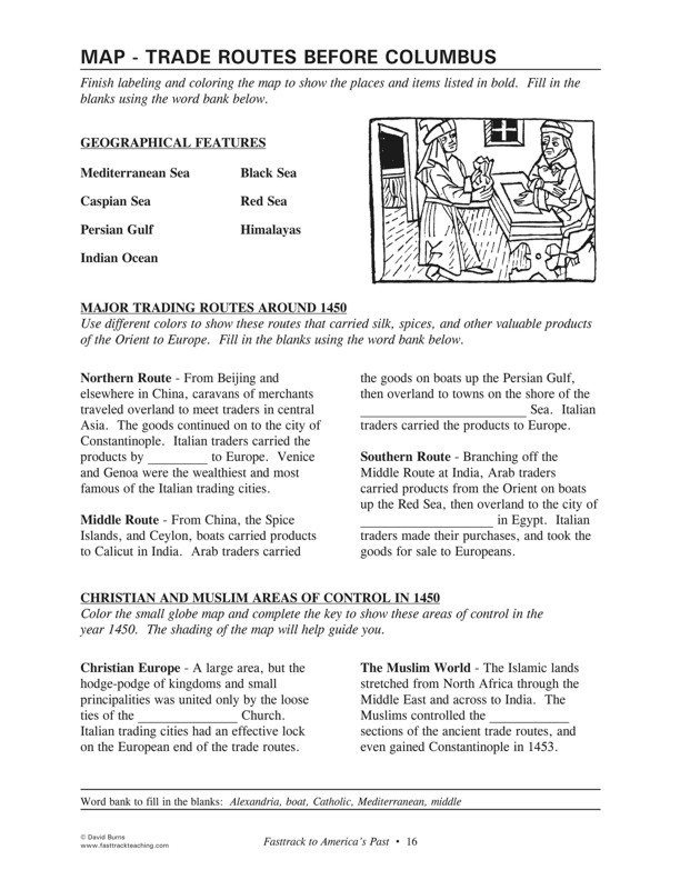 Fasttrack to America's Past - Section 1 - Discovery and Exploration - Trade Routes Before Columbus - map directions page