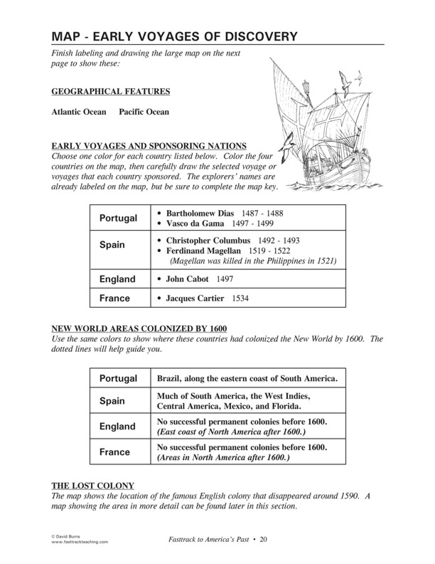 Fasttrack to America's Past - Section 1 - Discovery and Exploration - Early Voyages of Discovery - map directions page