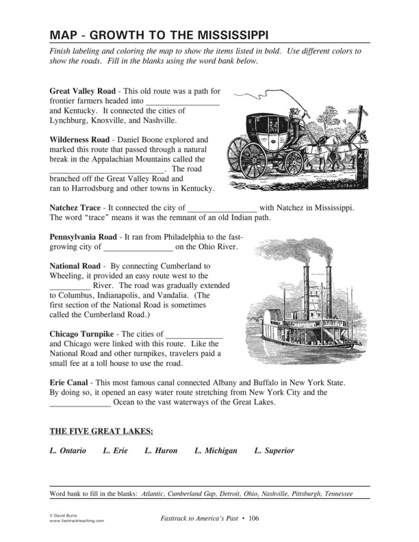 Fasttrack to America's Past - Section 4 - The Growing Years 1800 - 1860  - Growth to the Mississippi - map page